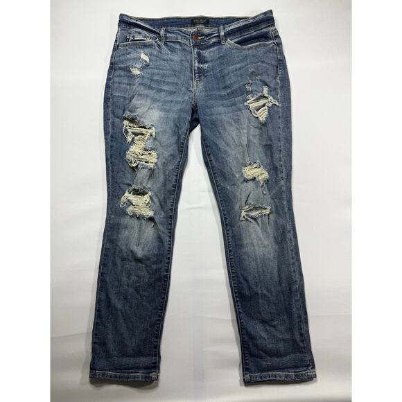 Judy Blue Women's Distressed Skinny Fit Blue Denim Jeans - Size 15/32 (38x30) - Picture 1 of 5
